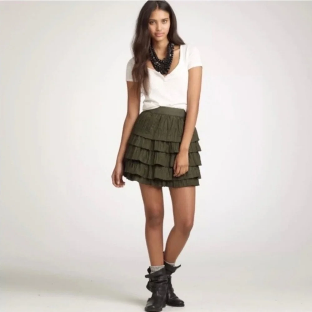 J-Crew 100% silk ruffle tiered mini skirt size 2